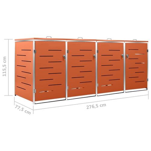 Firedobbelt skraldespandsskjuler 276,5x77,5x112,5 rustfrit stål