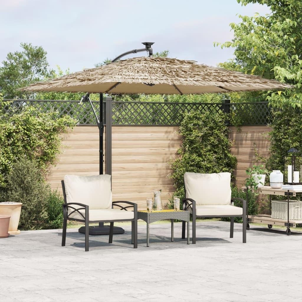 Haveparasol med LED-lys og stålstang 269x269x235 cm brun billede