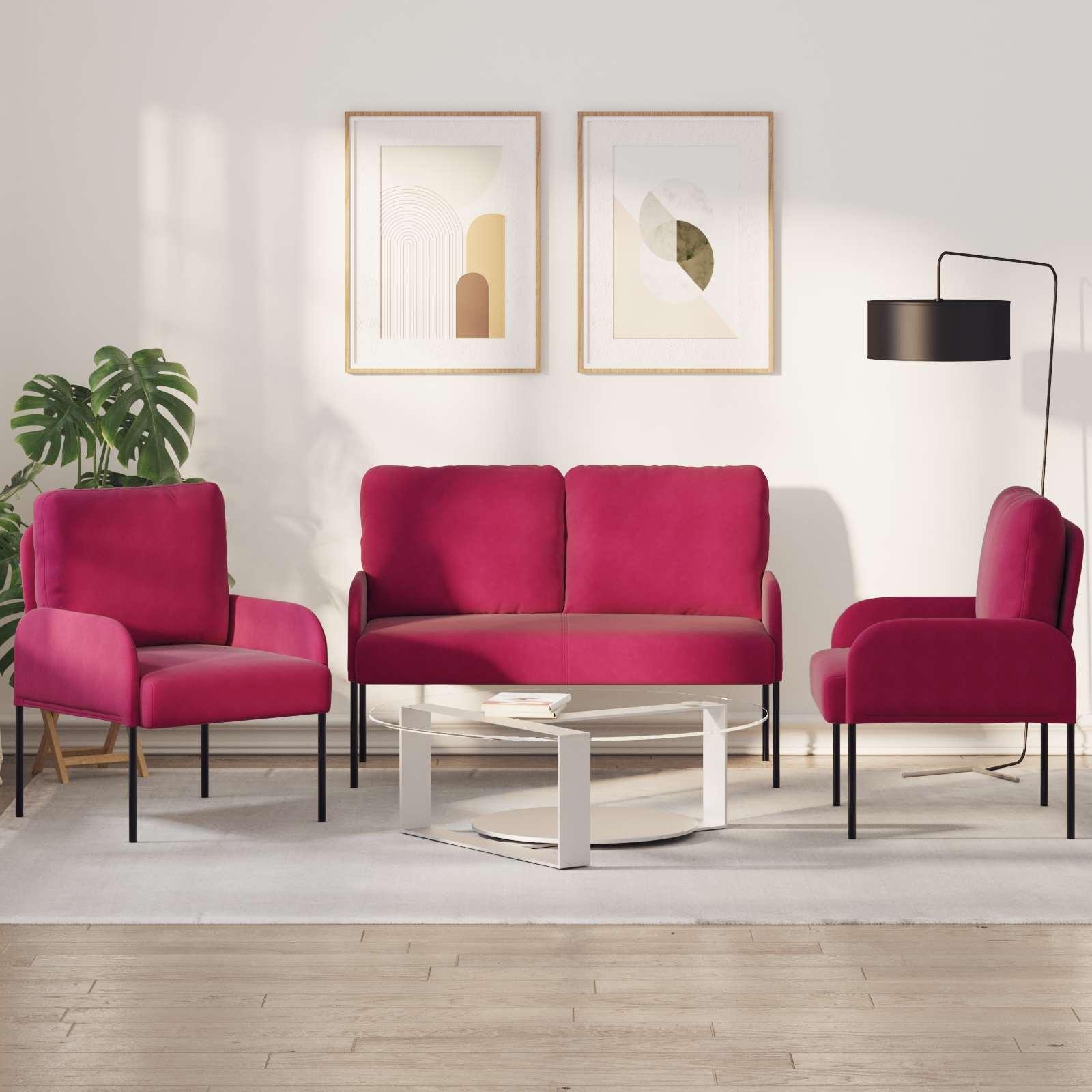 Sofasæt med pude 3 stk Vinrød 115 x 56 x 80 cm Krydsfinér billede