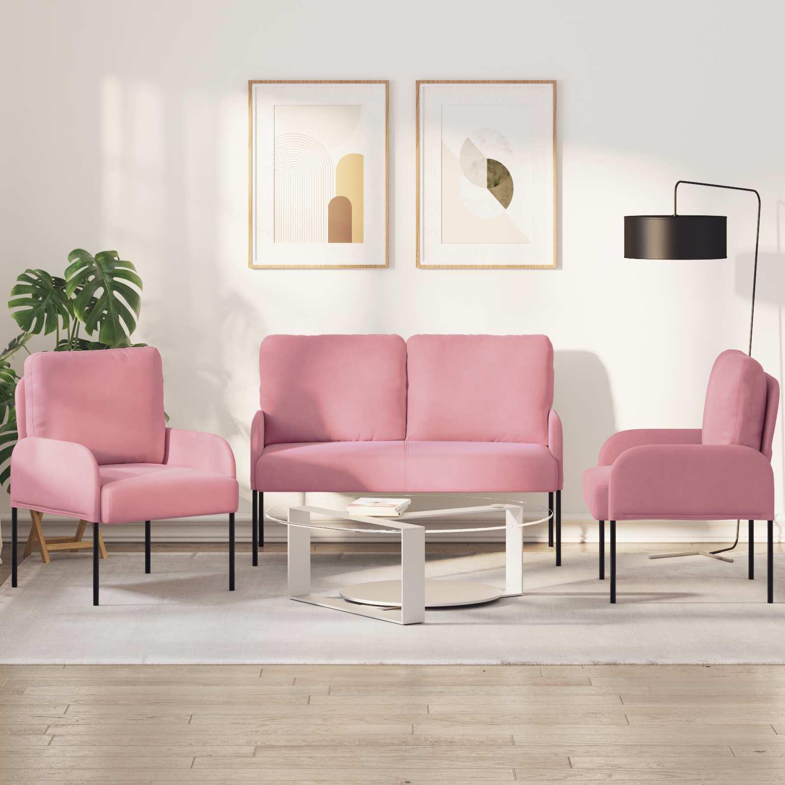 Sofasæt med pude 3 stk Lyserød 115 x 56 x 80 cm Krydsfinér billede