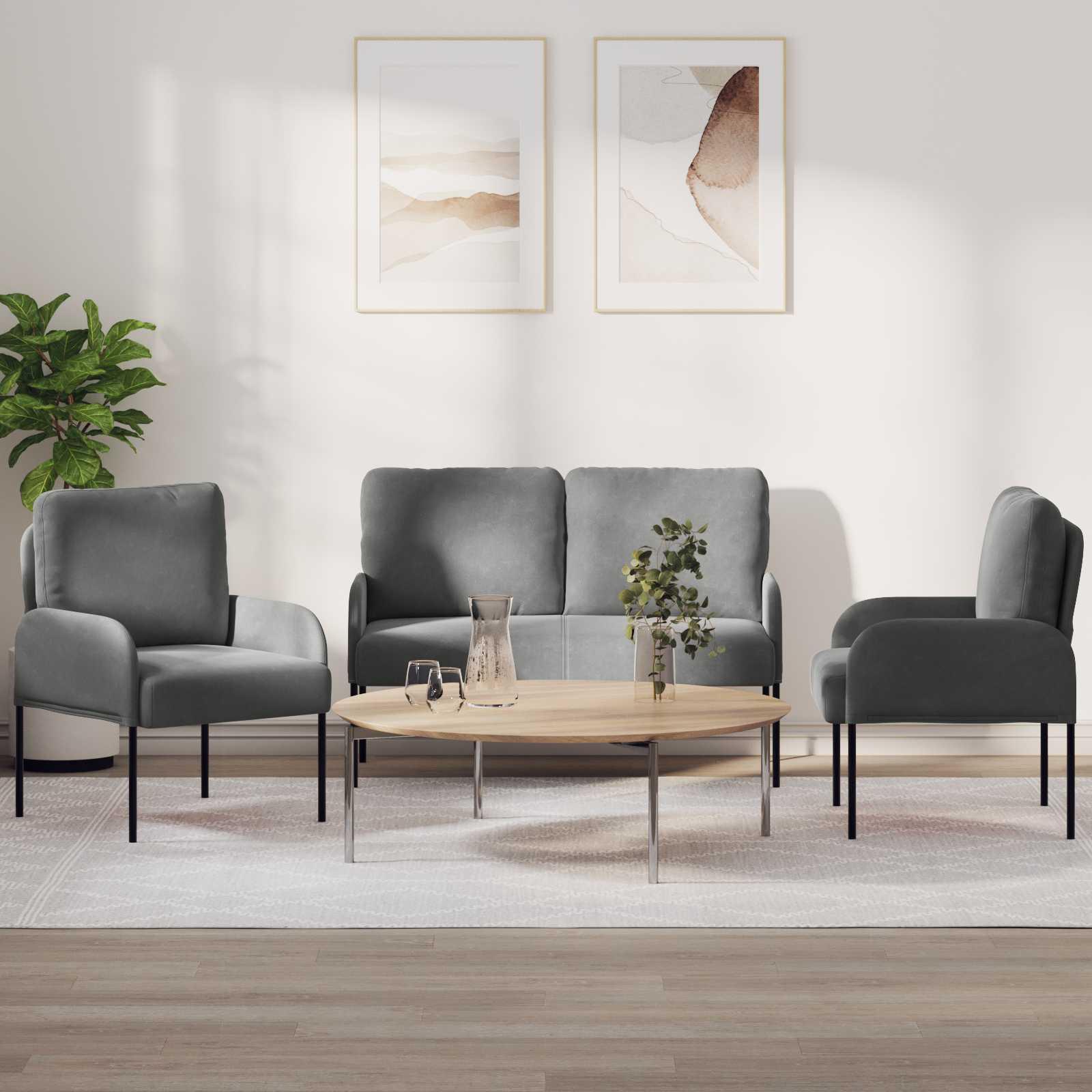 Sofasæt med pude 3 stk Mørkegrå 115 x 56 x 80 cm Krydsfinér billede