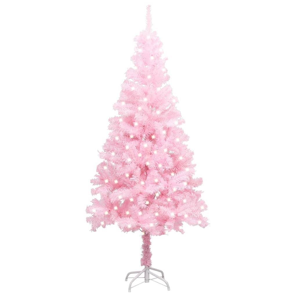 Kunstigt juletræ med LED-lys og fod 240 cm PVC pink