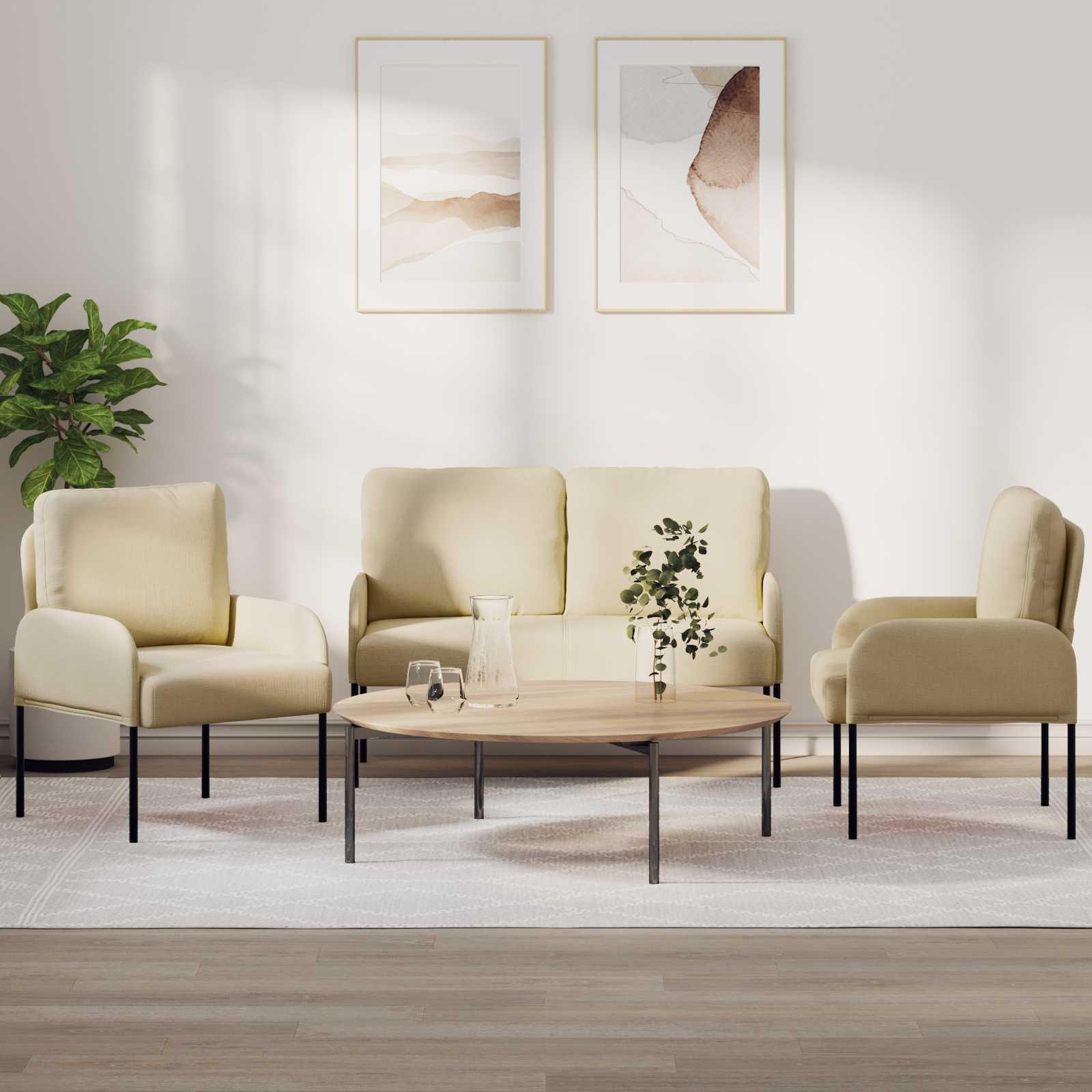 Sofasæt med pude 3 stk Creme 115 x 56 x 80 cm Krydsfinér billede