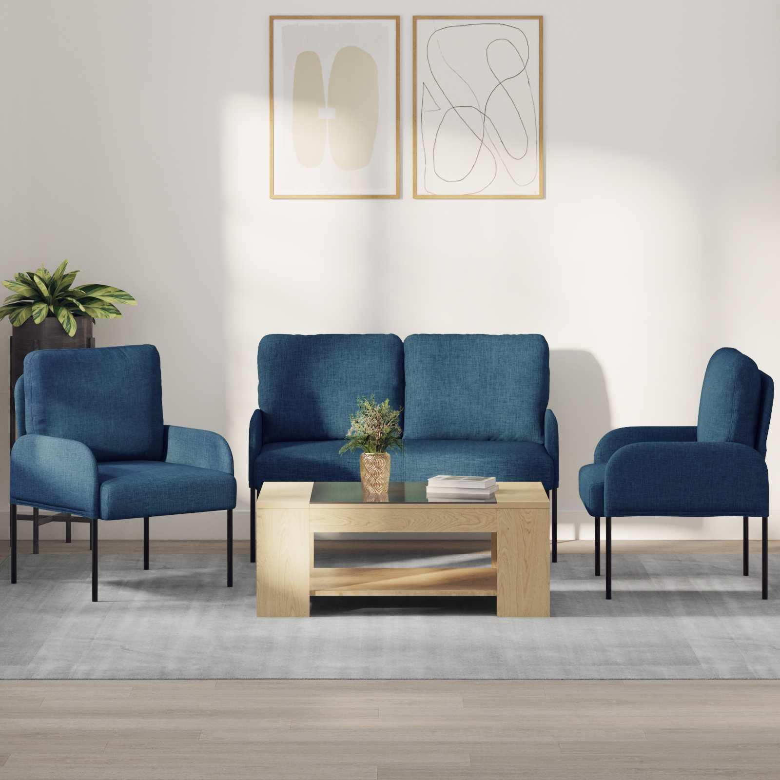 Sofasæt med pude 3 stk Blå 115 x 56 x 80 cm Krydsfinér billede