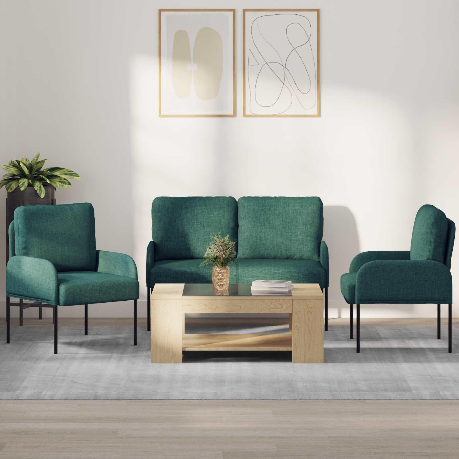 Sofasæt med pude 3 stk Mørkegrøn 115 x 56 x 80 cm Krydsfinér billede