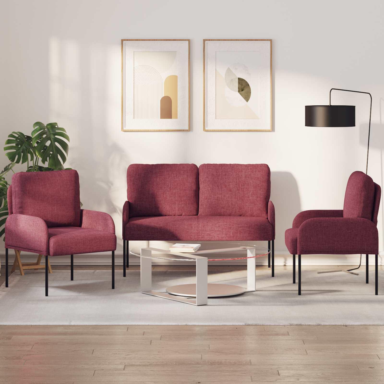Sofasæt med pude 3 stk Vinrød 115 x 56 x 80 cm Krydsfinér billede