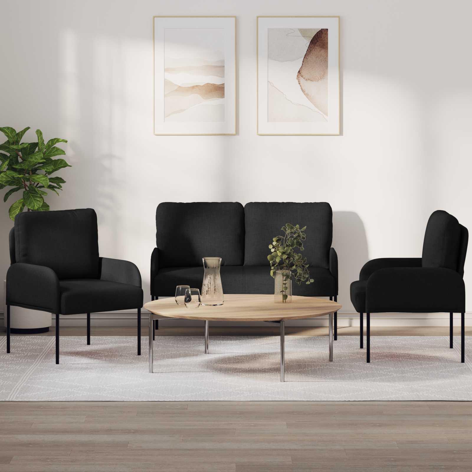 Sofasæt med pude 3 stk Sort 115 x 56 x 80 cm Krydsfinér billede