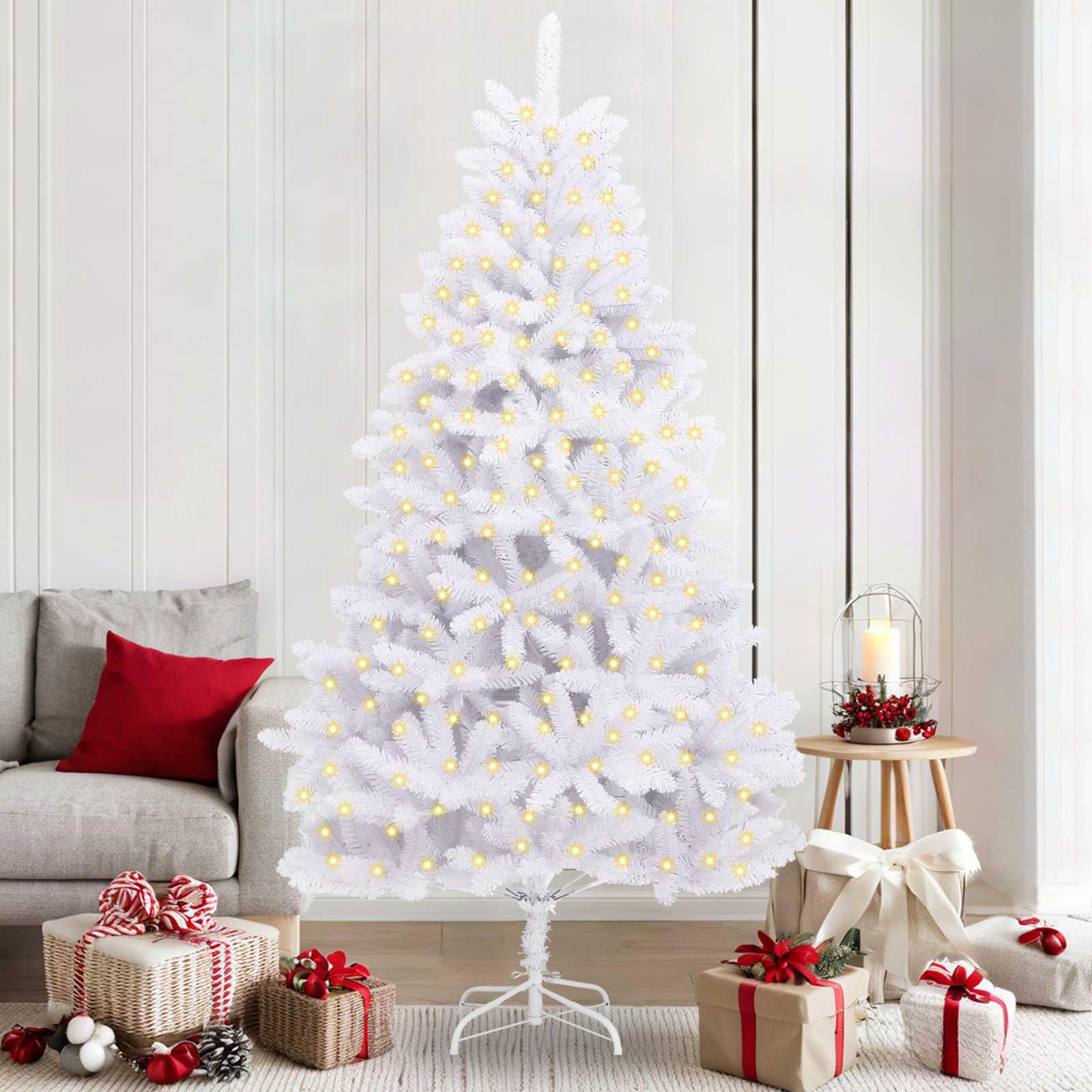 Kunstigt juletræ med 300 LED'er Hvid 210 cm PVC og metal billede