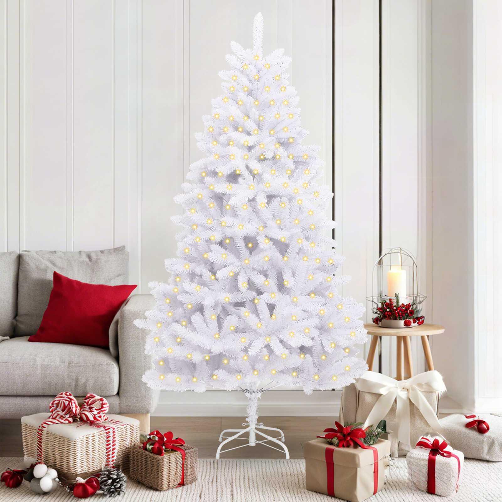 Kunstigt juletræ med 300 LED'er Hvid 180 cm PVC og metal billede