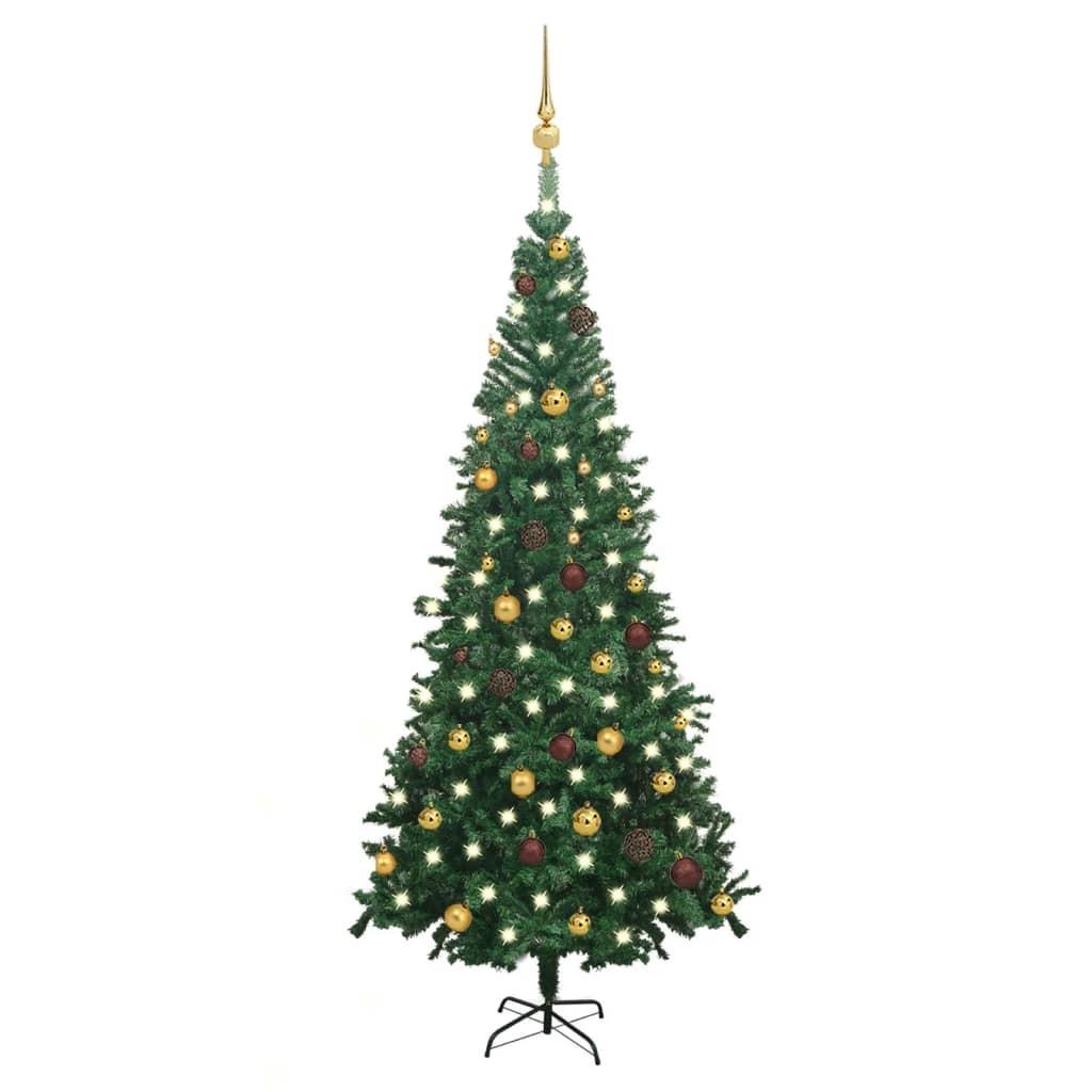 Kunstigt juletræ med lys og kuglesæt 240 cm grøn