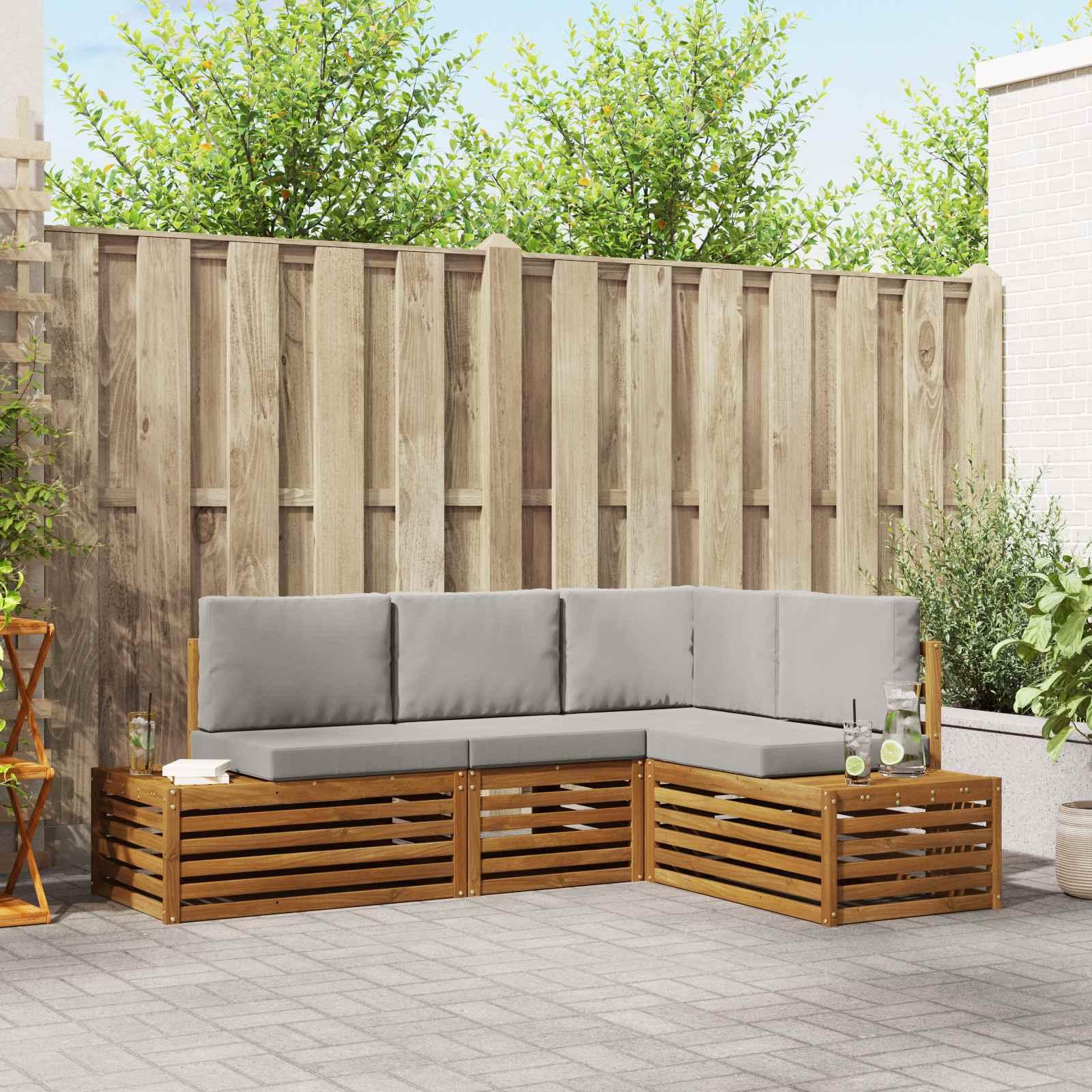 Sofasæt 4 Stk Naturlig og Lys Grå Soli Akacietræ og polyester billede