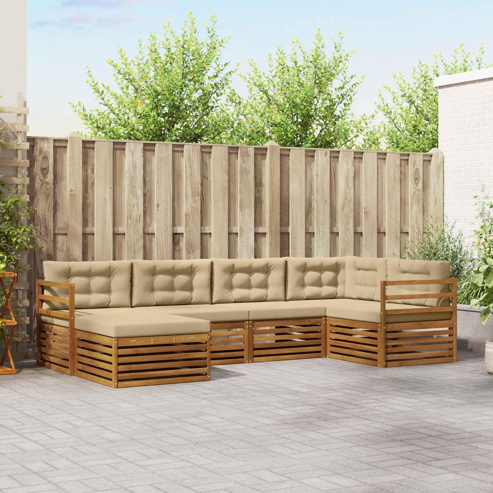 Udendørs sofagruppe med pude 6 stk Naturlig og Beige billede