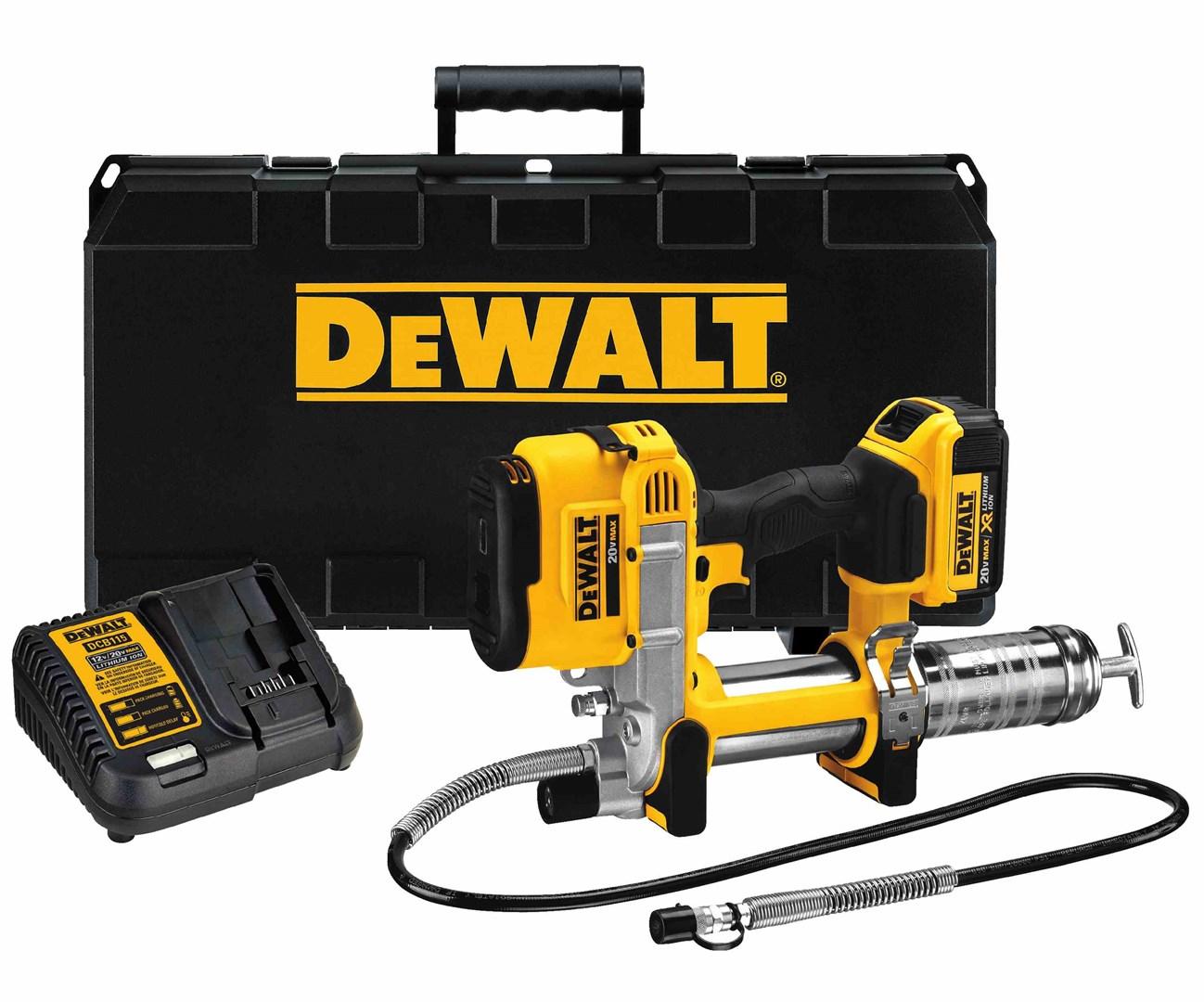 DeWALT DCGG571M1 batteridrevet fedtpistol 20 V 4 Ah med oplader og kuffert