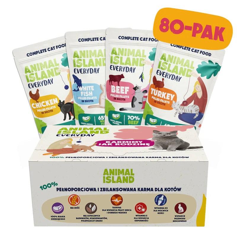 ANIMAL ISLAND Everyday vådfoder til kat – Kalkun/Hvid fisk/Okse/Kylling – 80 × 85 g poser billede