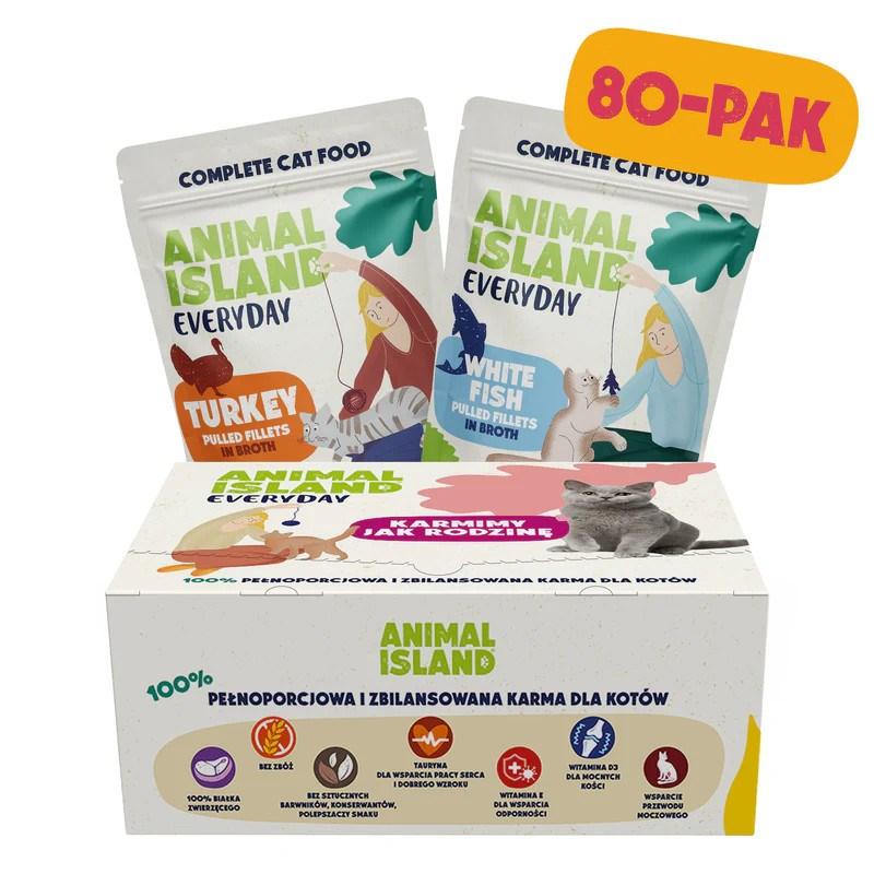 ANIMAL ISLAND Everyday - Kalkun/ Hvid fisk filéter i bouillon vådfoder til kat - 80 × 85 g billede