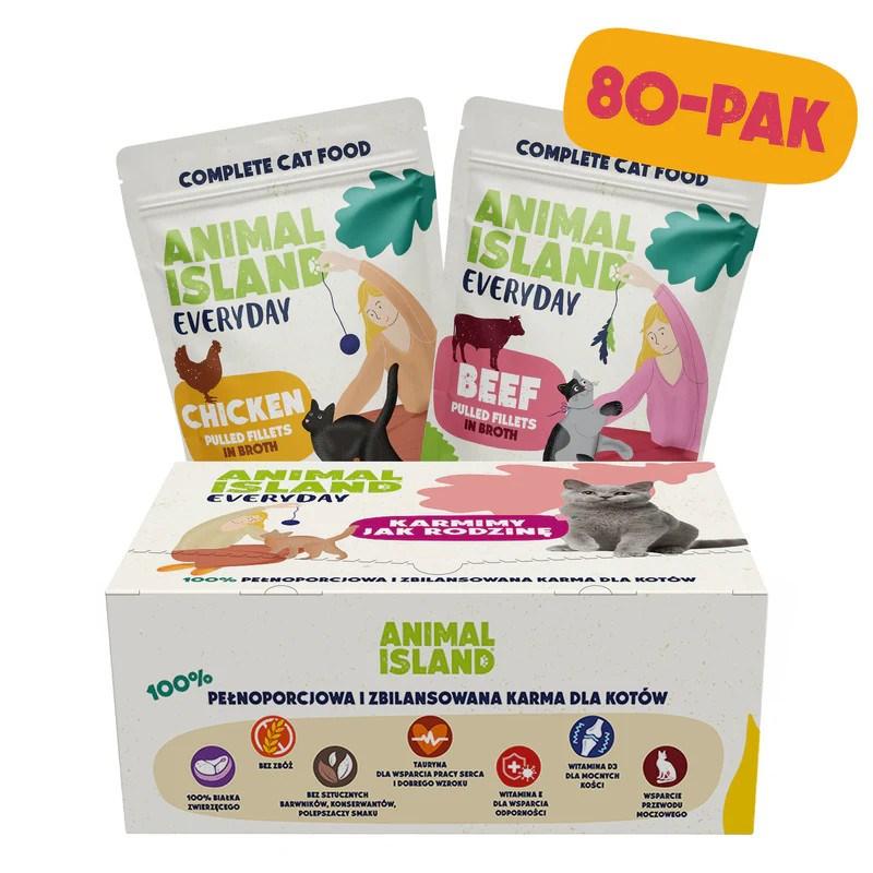 ANIMAL ISLAND vådfoder til kat - kylling/oksefileter i bouillon, 80 × 85 g billede