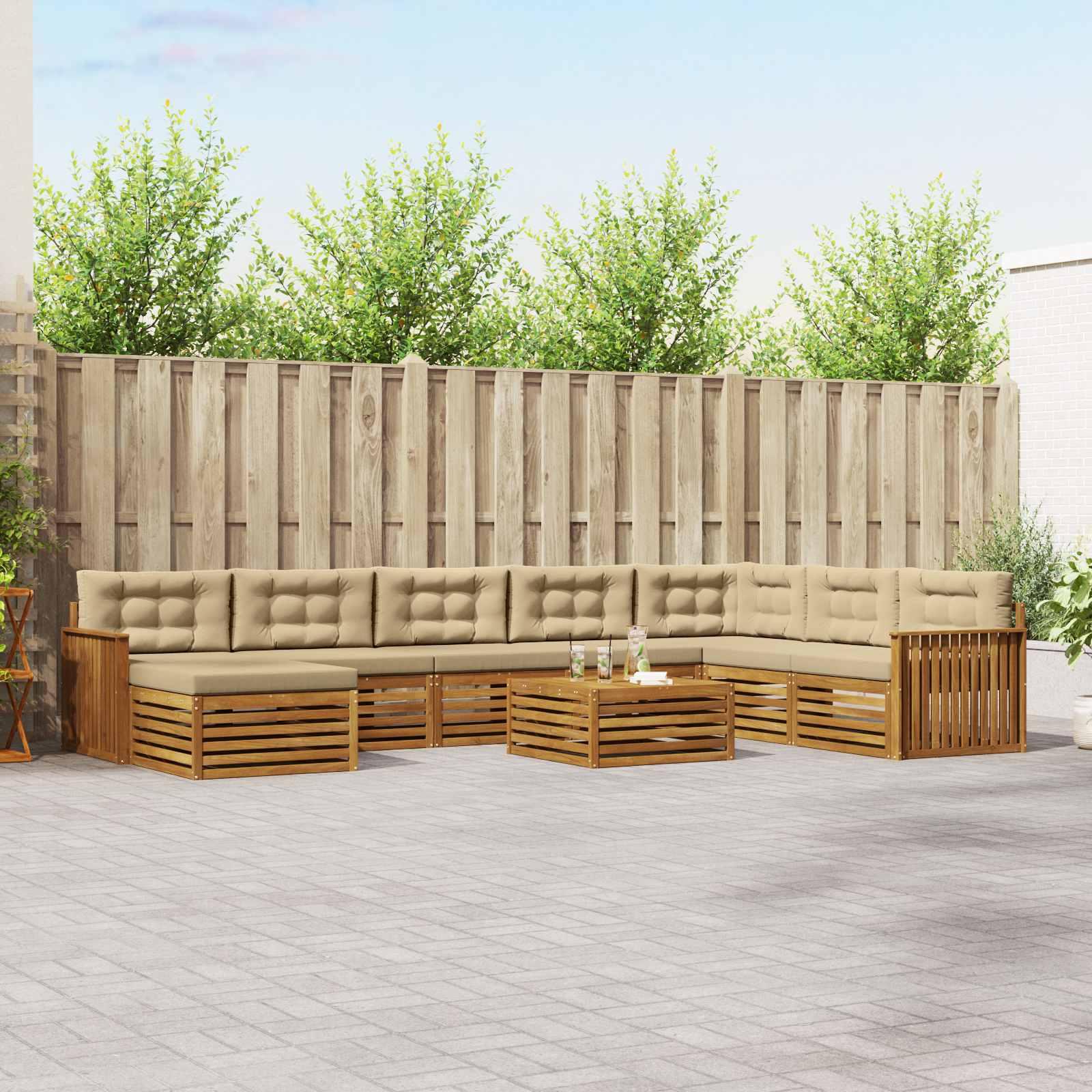Sofasæt med pude 9 stk Naturlig og Beige Massivt Akacietræ billede