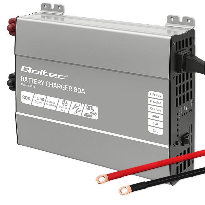 Qoltec 51918 Smart Professionel batterilader – 80 A, 12 V, hurtig opladning til LiFePO4/AGM/GEL/SLA billede