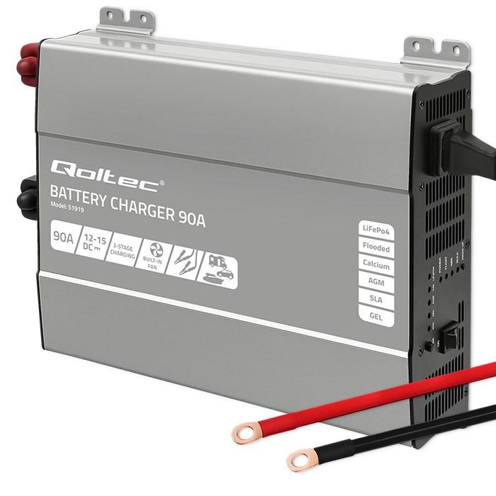 Qoltec Monolith batterilader 90 A – 12 V til LiFePO4, AGM, GEL, SLA – hurtig opladning billede
