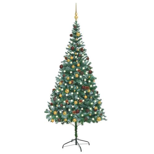 Juletræ med sne + lys + julekugler og grankogler 210 cm
