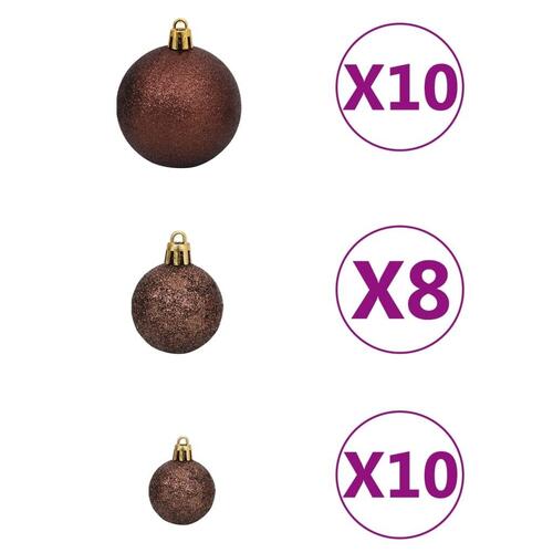 Juletræ med sne + lys + julekugler og grankogler 210 cm
