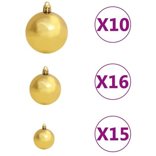 Juletræ med sne + lys + julekugler og grankogler 210 cm