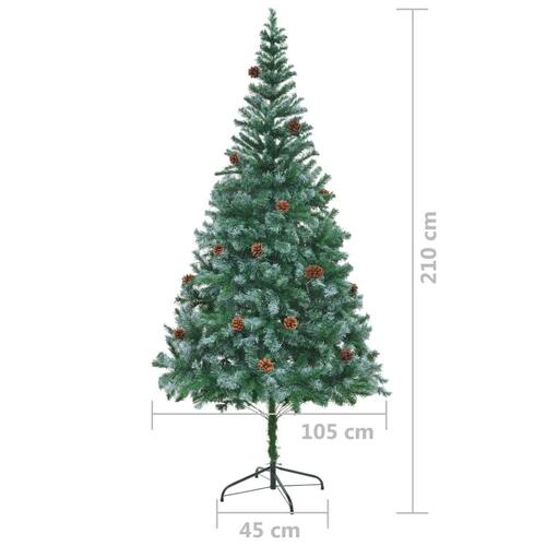 Juletræ med sne + lys + julekugler og grankogler 210 cm
