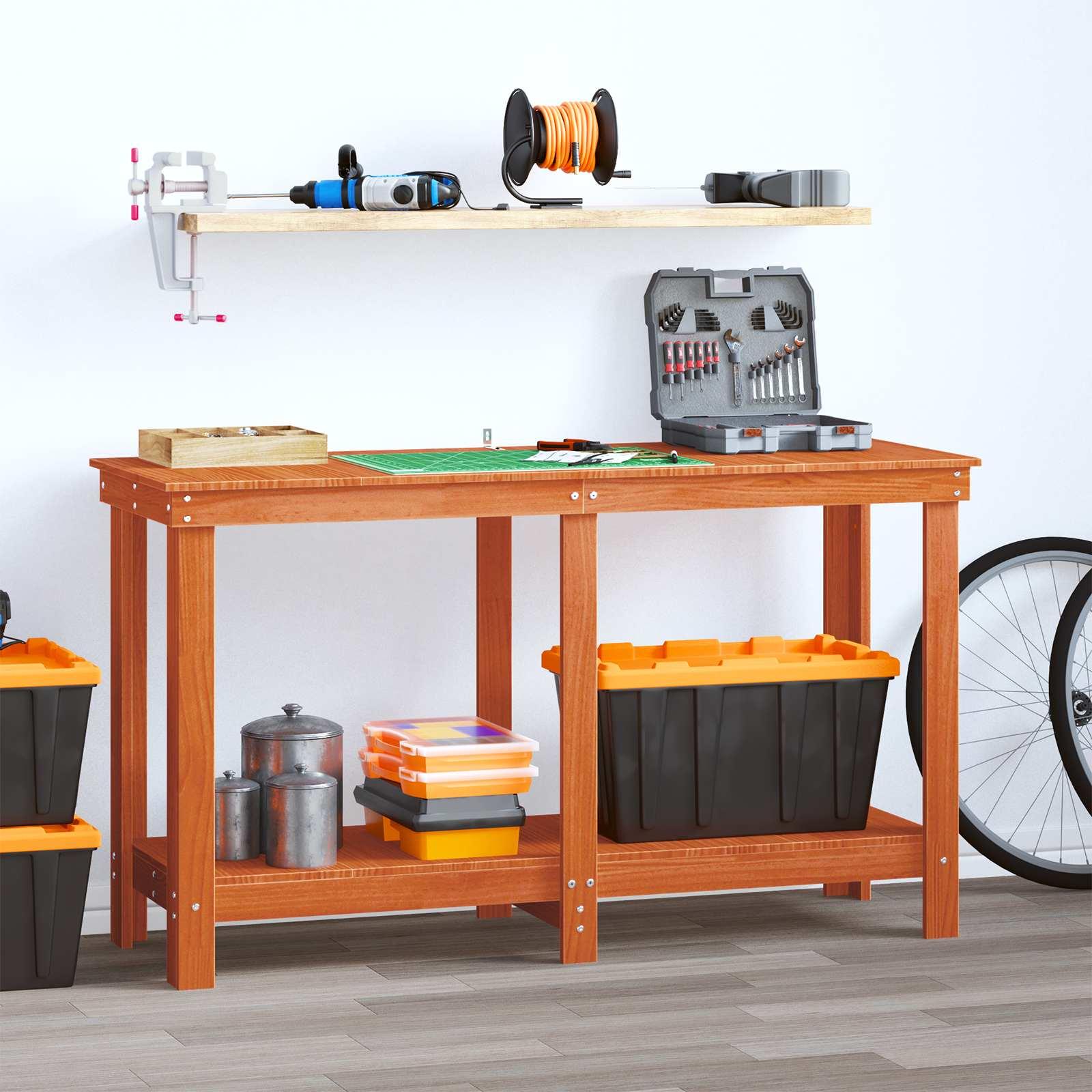 Arbejdsbænk VoksBrun 140 x 50 x 80 cm Massivt fyrretræ billede