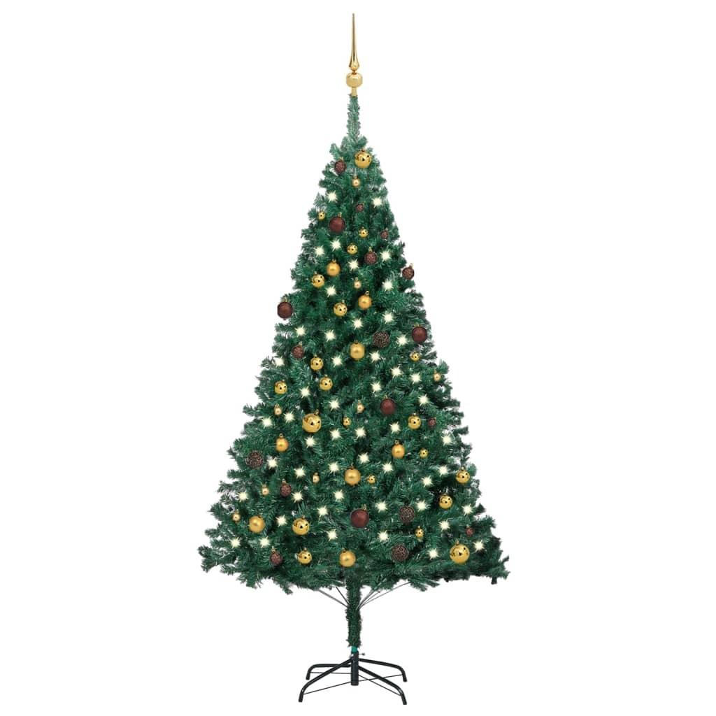 Kunstigt juletræ med lys og kuglesæt 210 cm PVC grøn billede