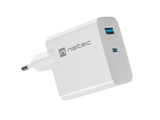 Natec Ribera GaN vægoplader - 1x USB-A + 1x USB-C, 45 W, hvid billede