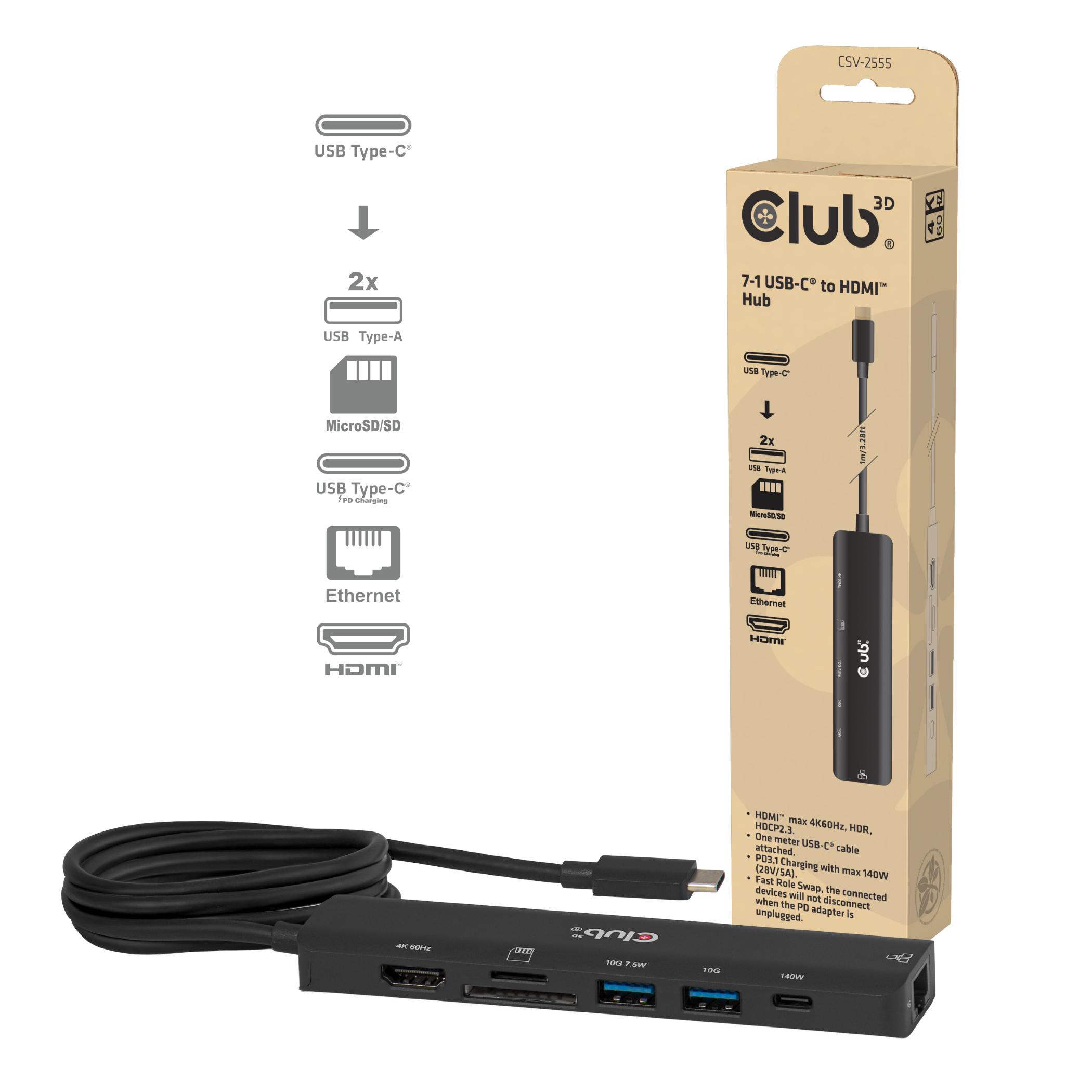CLUB3D CSV-2555 – 7-i-1 USB-C hub med HDMI og Gigabit Ethernet billede