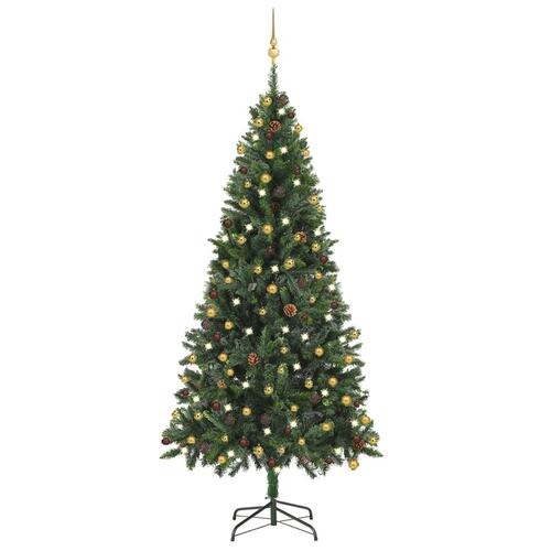 Kunstigt juletræ med lys og kuglesæt 210 cm grøn