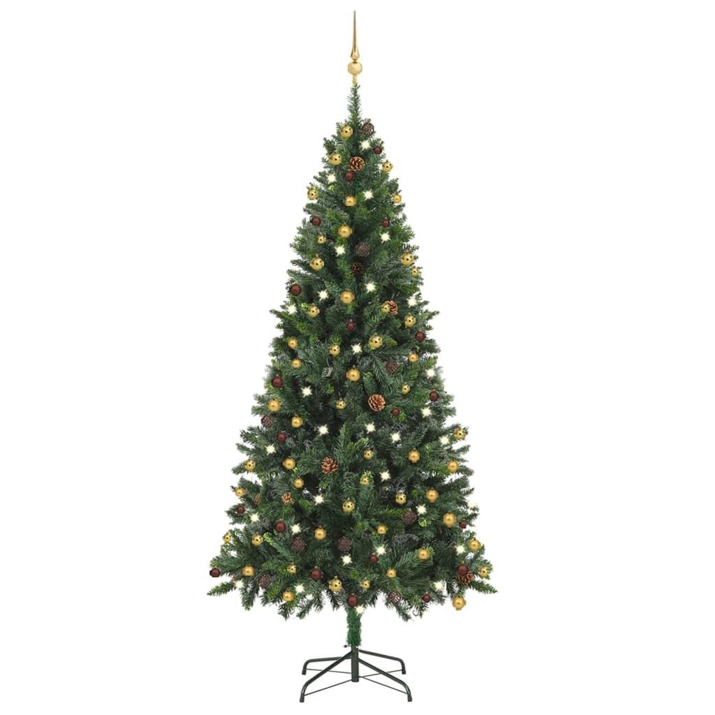 Kunstigt juletræ med lys og kuglesæt 210 cm grøn
