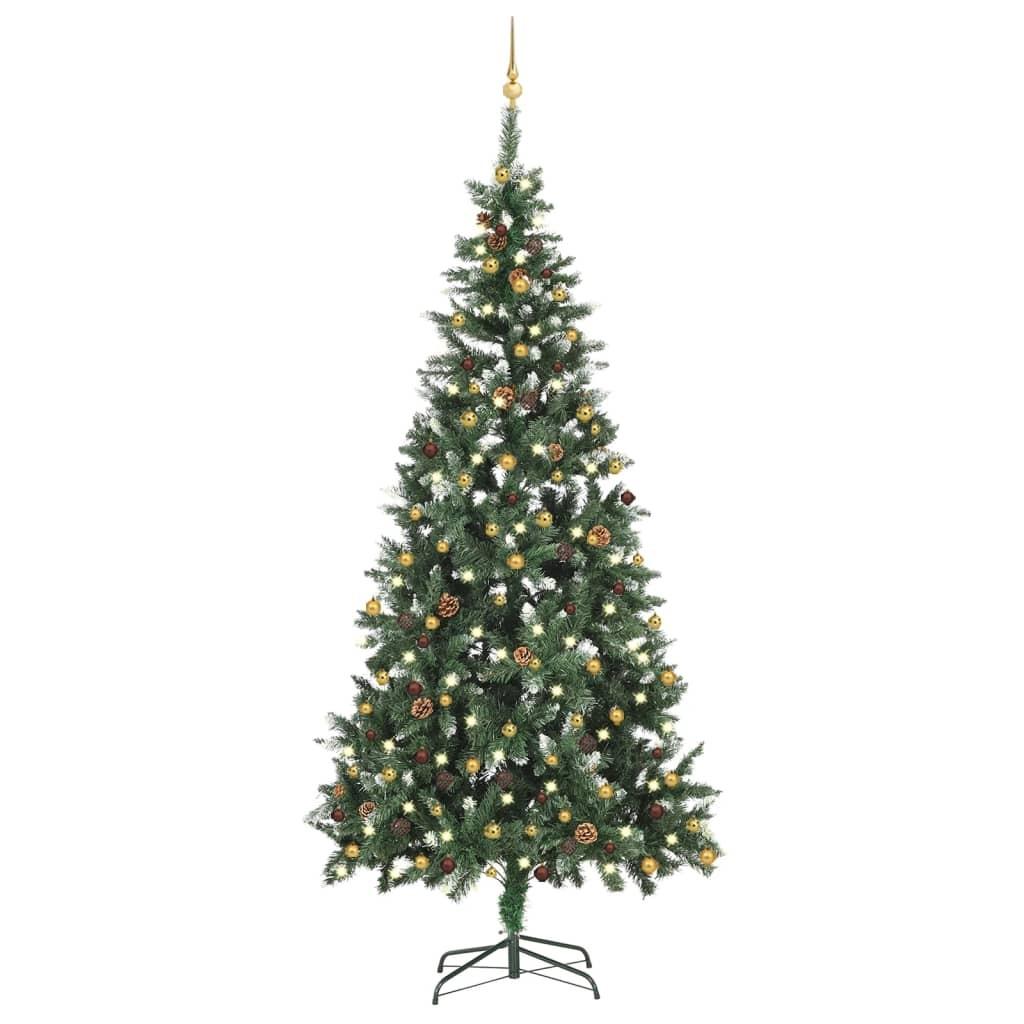 Kunstigt juletræ med lys og kuglesæt 210 cm