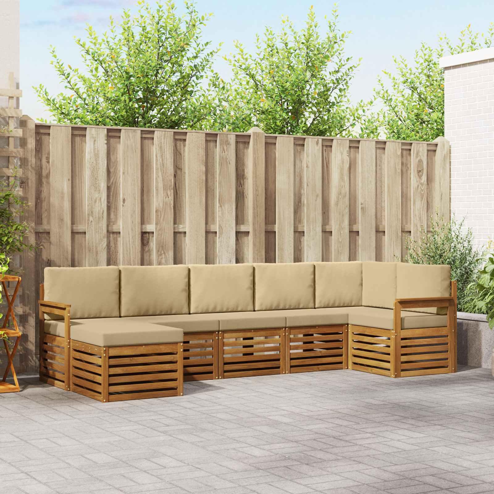 Sofasæt med pude 7 stk Naturlig og Beige Massivt Akacietræ billede