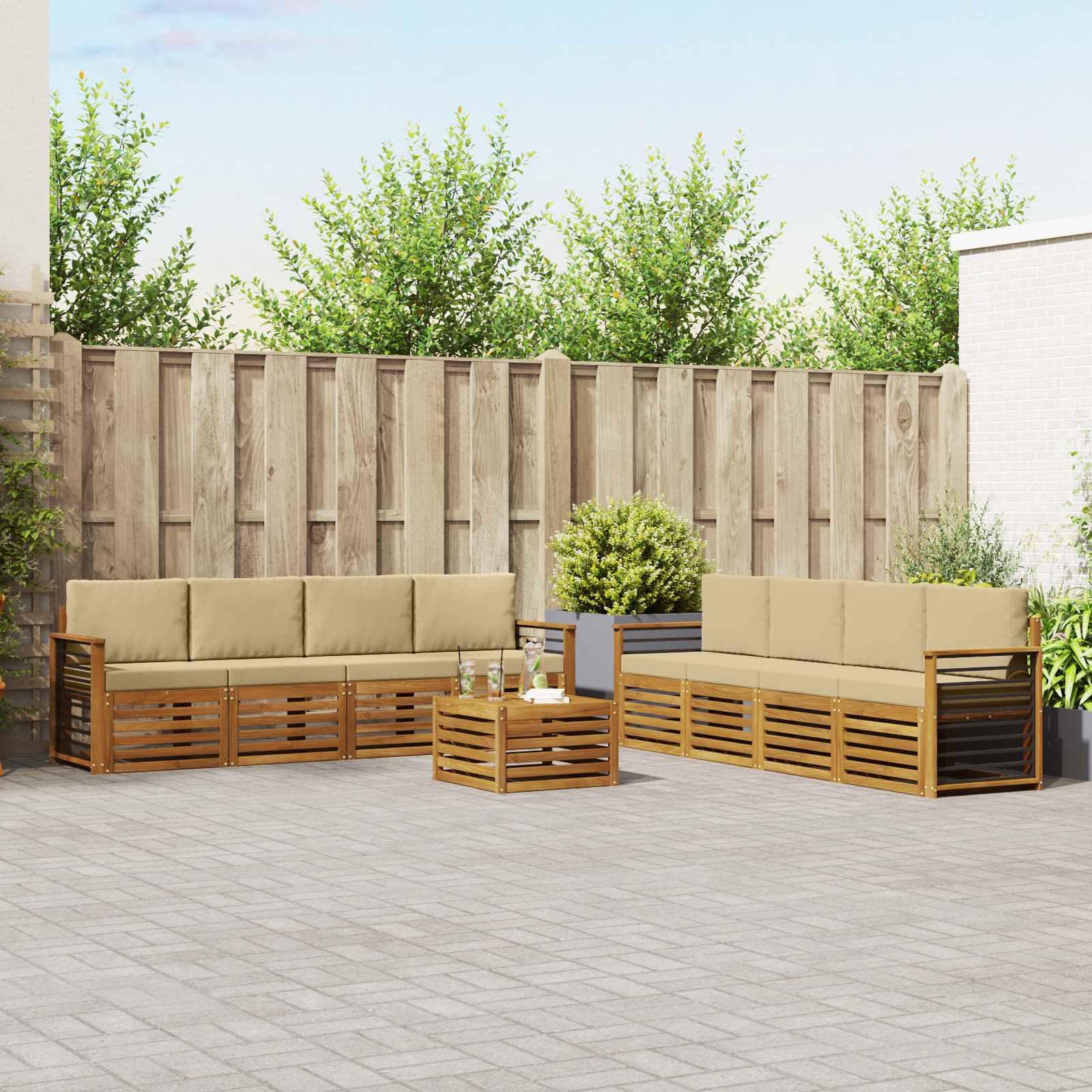 Sofasæt med pude 9 stk Naturlig og Beige Massivt Akacietræ billede