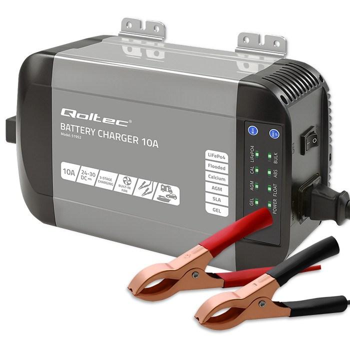 Qoltec Smart Monolith batterioplader til LiFePO4, AGM, GEL, SLA – 10 A, 24 V billede
