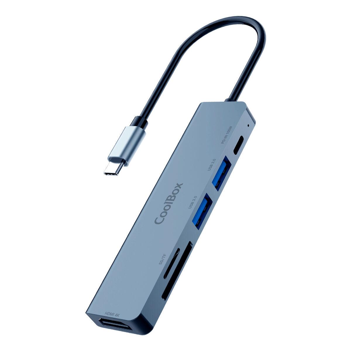 CoolBox COO-DOCK-C-61 USB-C hub 4-i-1 - Grå, 100 W billede