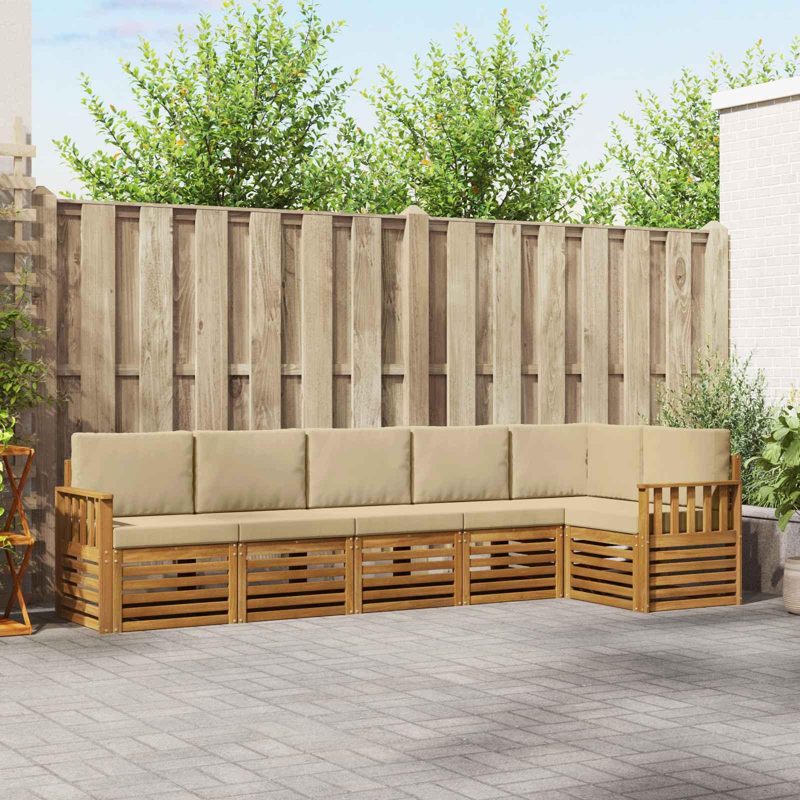 Sofasæt med pude 6 stk Naturlig og Beige Massivt Akacietræ billede