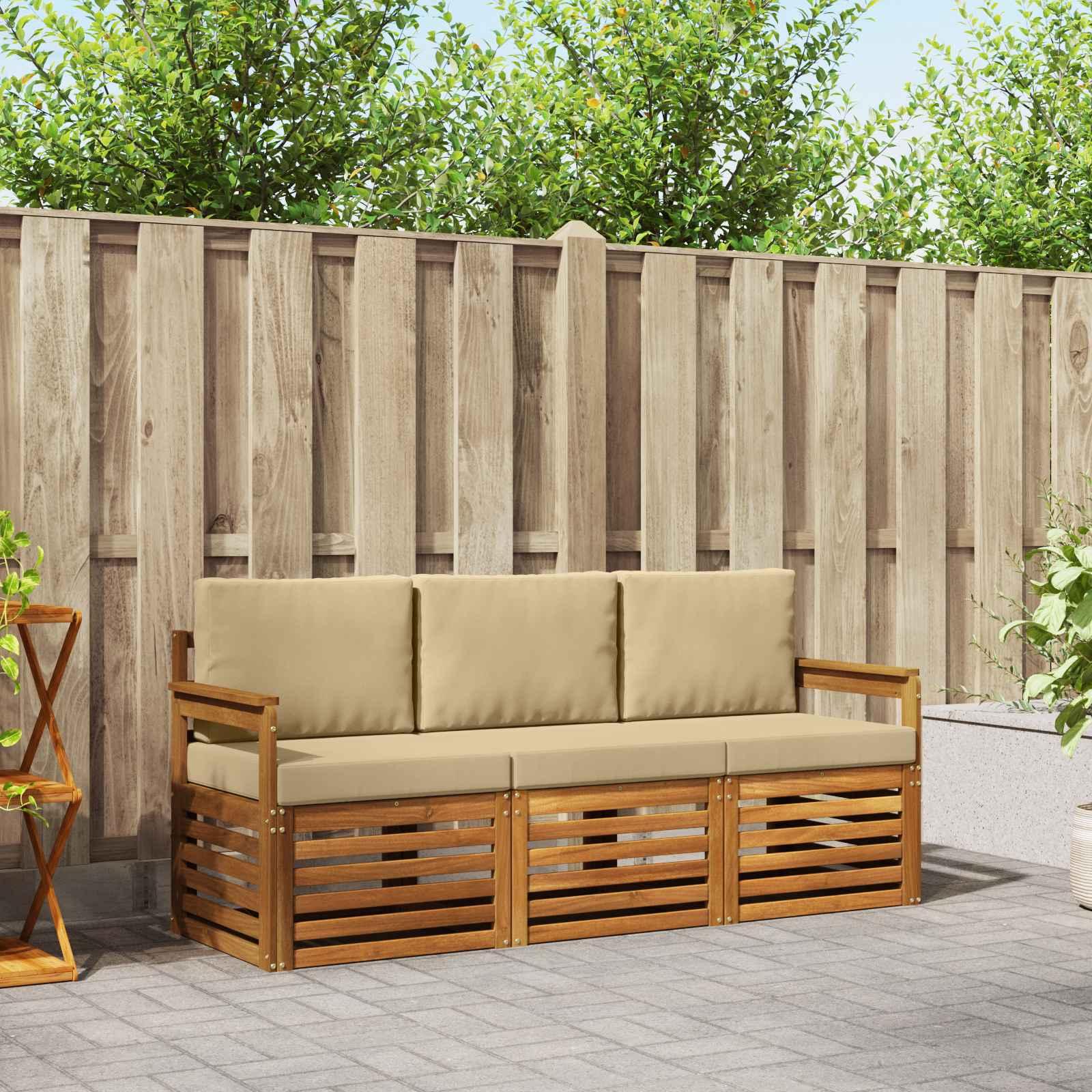 Sofasæt med pude 3 stk Naturlig og Beige Massivt Akacietræ billede