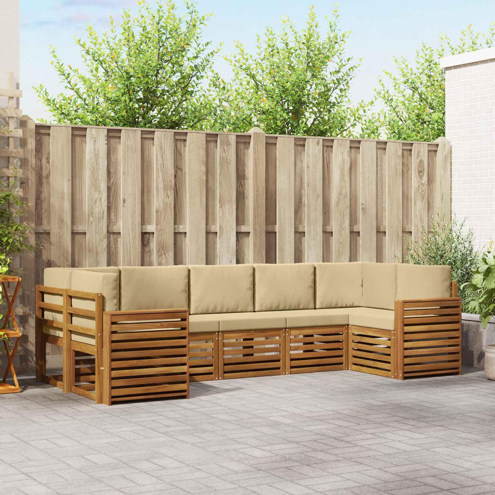 Sofasæt med pude 7 stk Naturlig og Beige Massivt Akacietræ billede