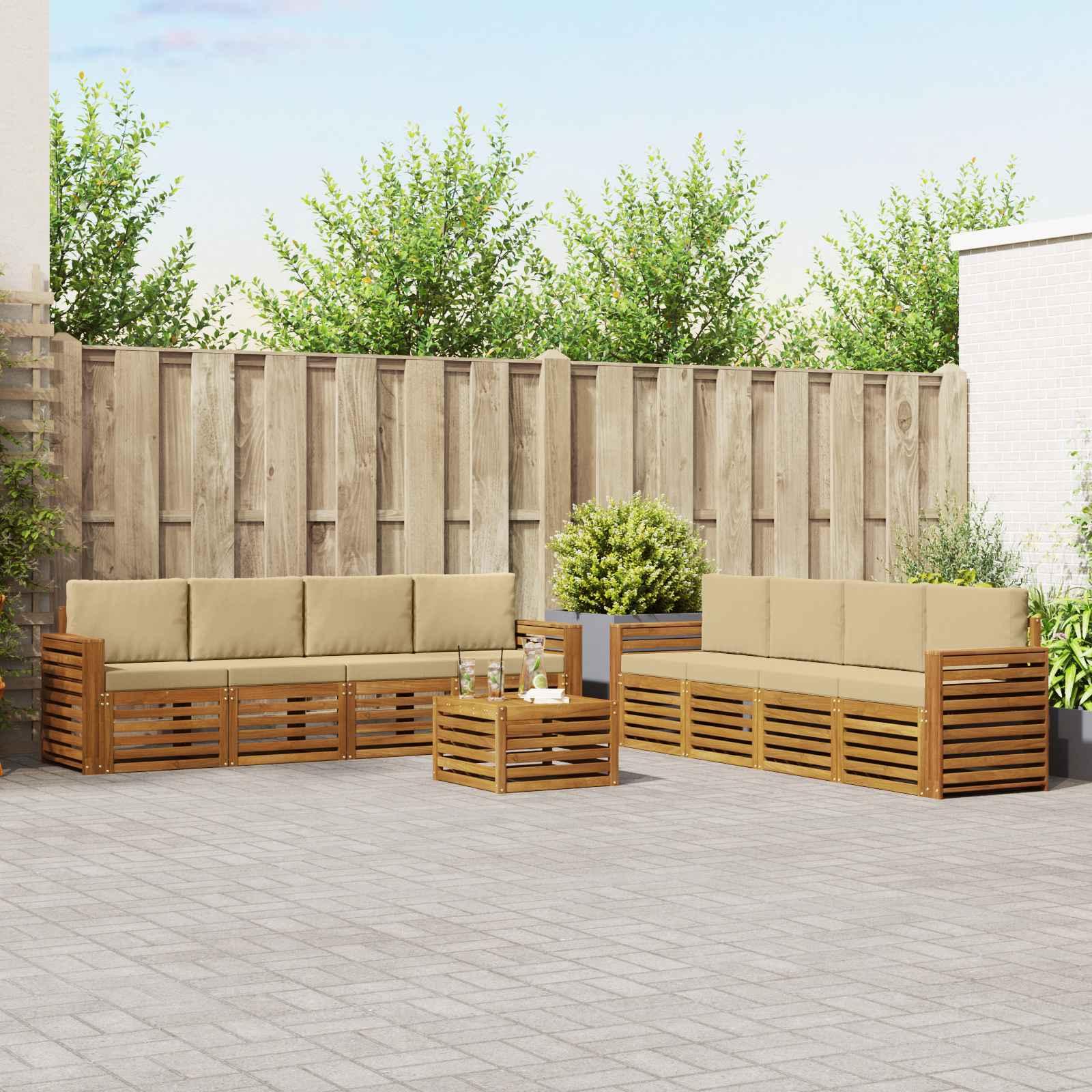Sofasæt med pude 9 stk Naturlig og Beige Massivt Akacietræ billede