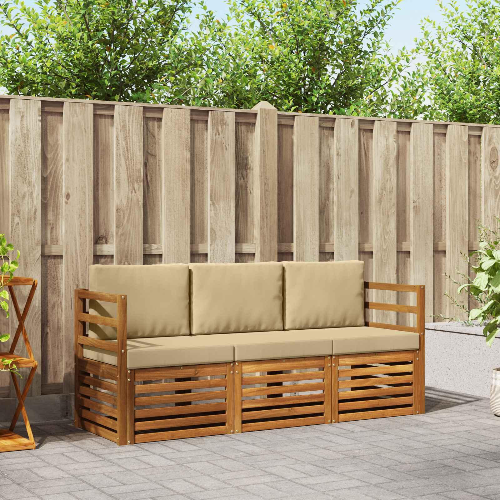 Sofasæt med pude 3 stk Naturlig og Beige Massivt Akacietræ billede