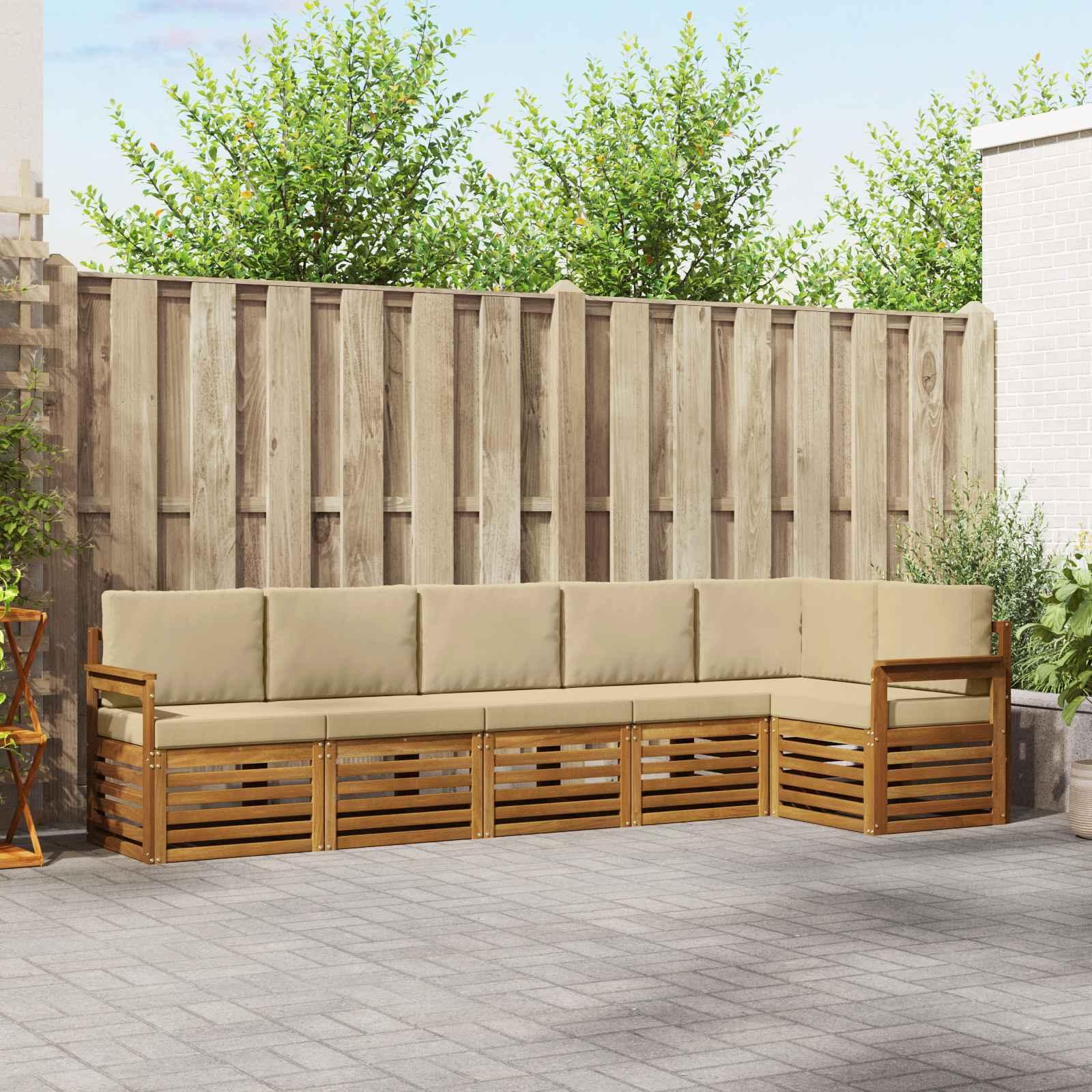 Sofasæt med pude 6 stk Naturlig og Beige Massivt Akacietræ billede