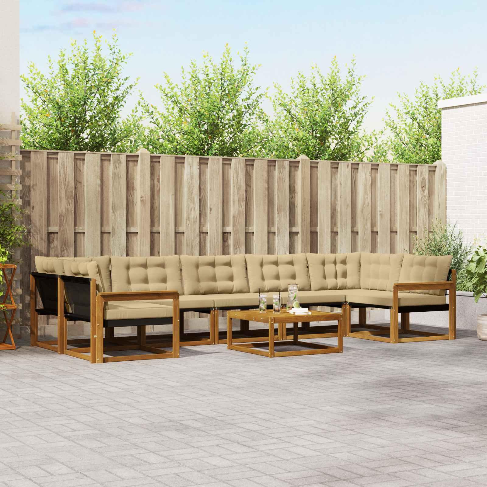 Udendørs sofagruppe med pude 8 stk Naturlig og Beige billede