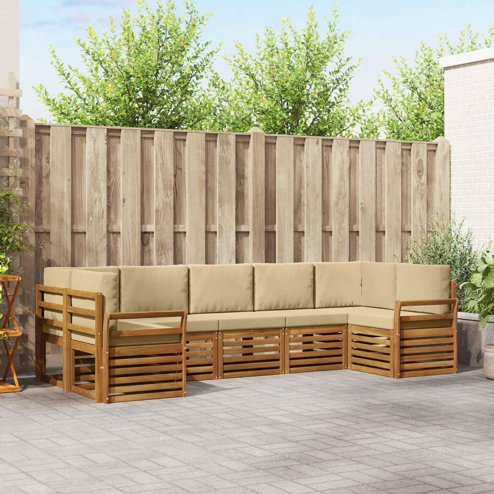 Sofasæt med pude 7 stk Naturlig og Beige Massivt Akacietræ billede