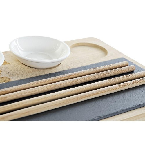 Sushi-sæt med bambusbræt - hvid/sort/natur, 9 dele, 28,5 × 18,5 × 2,6 cm