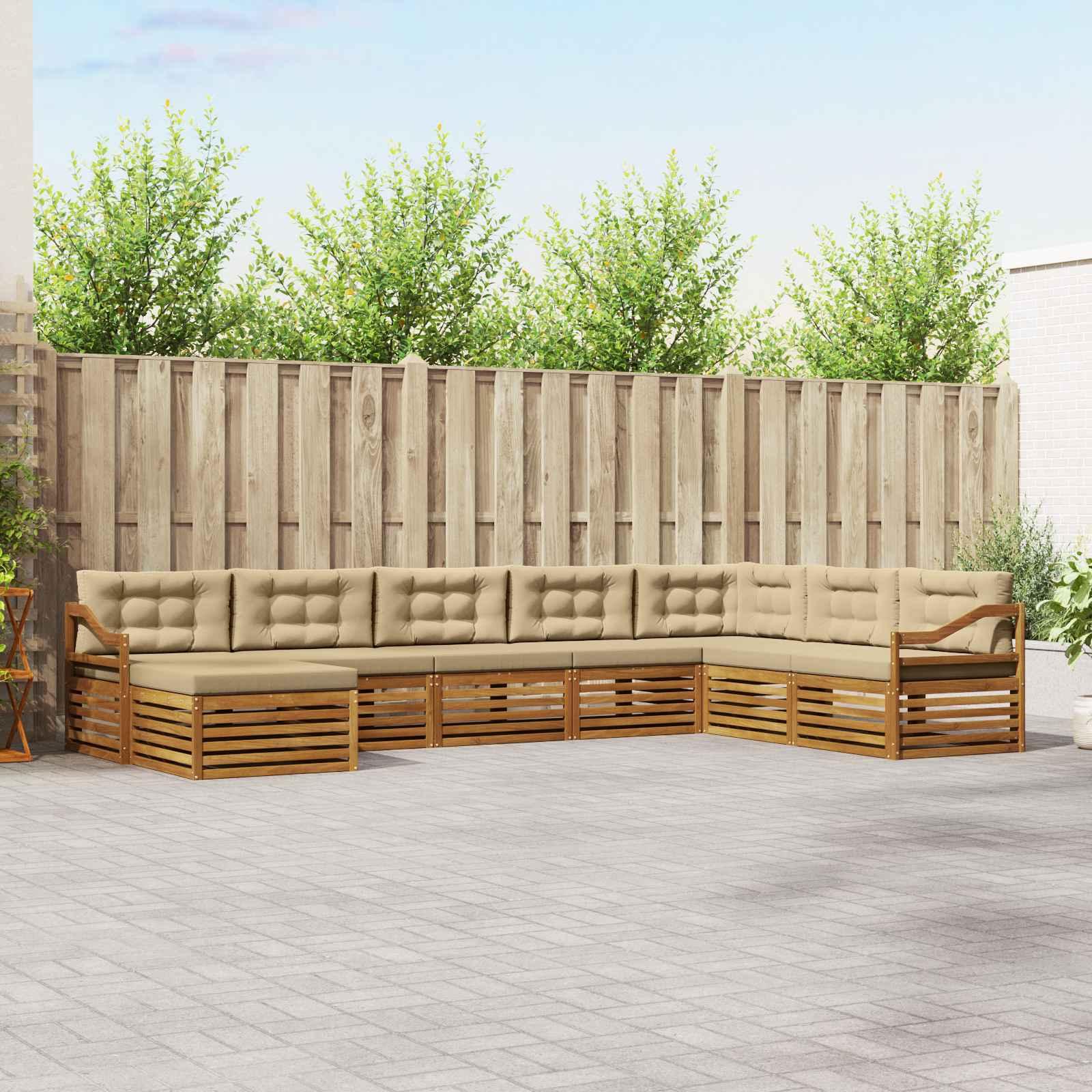 Sofasæt med pude 8 stk Naturlig og Beige Massivt Akacietræ billede