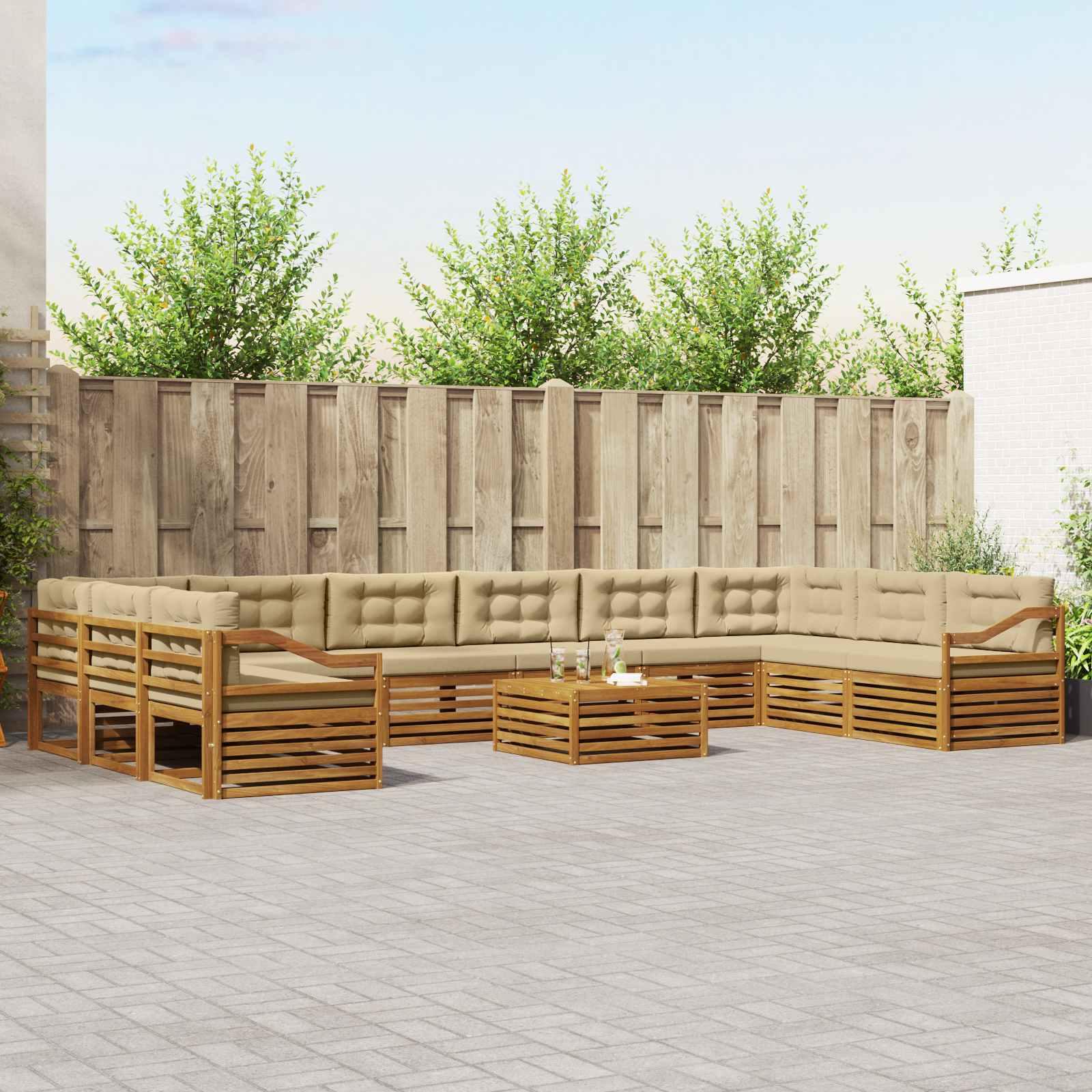 Sofasæt med pude 11 stk Naturlig og Beige Massivt Akacietræ billede