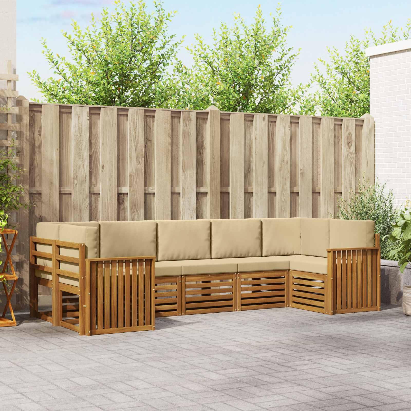 Sofasæt med pude 7 stk Naturlig og Beige Massivt Akacietræ billede